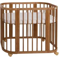 Waldin Babybett 5in1, Beistellbett aus Holz, Matratze, belüftet, Vintage