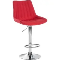 CLP Barhocker Toni Stoff I Höhenverstellbarer Barstuhl Mit Metallgestell I Thekenhocker Mit Integrierter Fußstütze, Farbe: rot, Gestellfarbe: chrom