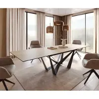 DELIFE Esstisch Edge 200-300x100 Keramik Laminam Sabbia Eichefarbig Spider Flachstahl Schwarz ausziehbar