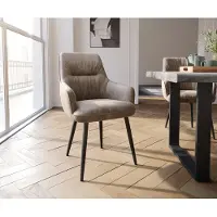 DELIFE Esszimmerstuhl Zelia-Flex mit Armlehnen Mikrofaser Taupe Vintage 4-Fuß konisch Schwarz Taschenfederkern