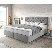 DELIFE Boxspringbett Dream-Great 180x200 cm Mikrofaser Grau mit TFK Matratze und Visco Topper