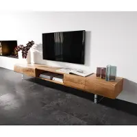 DELIFE Lowboard New Live-Edge 240 cm Akazie Natur 4 Türen 1 Fach Acrylfuß