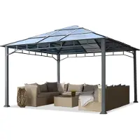 TOOLPORT Gartenpavillon 4x4 m Aluminium Gestänge Polycarbonat Dach ca. 8 mm Pavillon Gartenzelt ohne Seitenteile