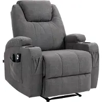 CLP Sessel Hepler Mit Massagefunktion I Verstellbare Rückenlehne Mit Fußstütze Und Getränkehalter I TV-Sessel Mit Wärmefunktion Und Remote, Farbe: grau, Material: Stoff
