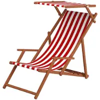 Erst-Holz Gartenstuhl rot-weiß Sonnenliege Strandstuhl Sonnendach Kissen Deckchair Buche 10-314 S KH