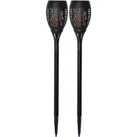 Star Trading 480-09 LED-Solar-Fackel "Flame", 2er Set schwarz, Kunststoff, imitiert Feuer, je ca. 9x50 cm, Solarpanel, Akku, outdoor, Vierfarb-Karton