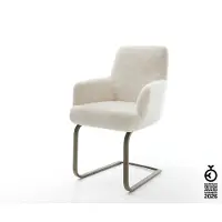 DELIFE Freischwinger Heira-Flex mit Armlehnen Plüsch Creme-Weiß Freischwinger flach Effektfinish Titan Taschenfederkern