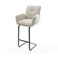 DELIFE Barstuhl Nela-Flex Webstoff Soft Beige Freischwinger Flach Metall Schwarz