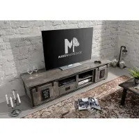 MASSIVMOEBEL24.DE MASSIVMOEBEL24 TV-Board Mango 200x55x50 grau lackiert RAILWAY #251