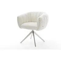 DELIFE Drehstuhl Jada-Flex Bouclé Soft Beige Kreuzgestell breit Edelstahl 360° drehbar Wippfunktion Taschenfederkern