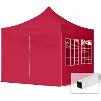 TOOLPORT 3x3m Stahl Faltpavillon, inkl. 4 Seitenteile, rot
