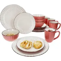 MÄSER OSITA Rose Weiß 16tlg Kombiservice Steingut 4 Personen Becher Schalen Teller Relief