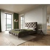 DELIFE Polsterbettgestell Nayara 140x200 cm Mikrofaser Taupe Vintage