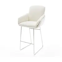 DELIFE Barstuhl Luan-Flex Bouclé Soft Beige Kufengestell Edelstahl Silberfarben