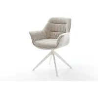 DELIFE Drehstuhl Kaira-Flex Webstoff Soft Beige Kreuzgestell breit Weiß 360° drehbar Wippfunktion