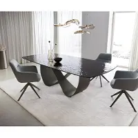 DELIFE Esstisch Edge Boot 240x120 Reliefglas Rauchschwarz 3D-Design Infinity Metall Effektfinish Titan