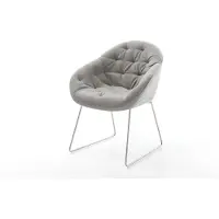 DELIFE Esszimmerstuhl Gaio-Flex Strukturstoff Soft Grau Kufengestell Edelstahl