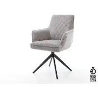 DELIFE Drehstuhl Heira-Flex mit Armlehnen Cord Silbergrau Kreuzgestell breit Schwarz 360° drehbar Wippfunktion Taschenfederkern