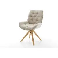 DELIFE Drehstuhl Taimi-Flex Webstoff Soft Beige Holzgestell kantig Natur 360° drehbar