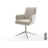 DELIFE Drehstuhl Heira-Flex mit Armlehnen Webstoff Soft Beige Fußkreuz Edelstahl 360° drehbar Wippfunktion Taschenfederkern