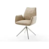 DELIFE Drehstuhl Zoa-Flex Mikrofaser Beige Vintage Kreuzgestell breit Edelstahl 360° drehbar Wippfunktion Taschenfederkern