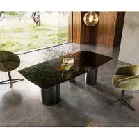 DELIFE Esstisch Edge Boot 200x100 Reliefglas Rauchschwarz 3D-Design Troa Edelstahl Graphit