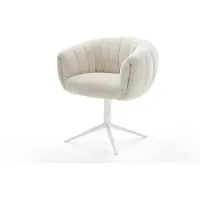 DELIFE Drehstuhl Jada-Flex Teddystoff Beige Fußkreuz Weiß 360° drehbar Wippfunktion Taschenfederkern