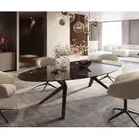 DELIFE Esstisch Edge Oval 280x130 Keramik Emperador Extra Lucidato Dunkelbraun Zenthara kantig Metall Schwarz