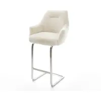 DELIFE Barstuhl Alja-Flex Plüsch Creme-Weiß Freischwinger Flach Edelstahl Silberfarben Taschenfederkern