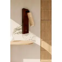 Opviq , Wandleuchte aus Holz mit Travertin-Kappe, Ø4 h:13 cm, Höhe 22 cm, E14 Fassung, max. 40 W, Beige und Walnuss, rustikales Design für stilvolle Wohnräume.