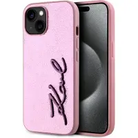 Karl Lagerfeld zerknittert Metall Signatur Fall für Iphone 15 Róowy
