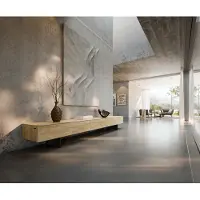 DELIFE Lowboard Cuor 250 cm Keramik Laminam Sabbia Eichefarbig 1 Klappe 1 Schubfach Fuß Schwebeoptik Metall Schwarz