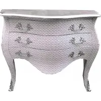 Casa Padrino Barock Kommode Weiß Glitzerlook 120 cm mit silberner Oberplatte - Antik Stil Möbel