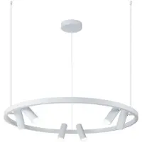 Casa Padrino Luxus Hängeleuchte Weiß Ø 90 cm - Runde Pendelleuchte mit verstellbaren LED Spots