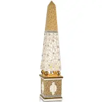 Casa Padrino Luxus Stehleuchte Obelisk Weiß / Gold 22 x 22 x H. 105 cm - Handbemalte Keramik Stehlampe mit Swarovski Kristallglas - Luxus Lampe