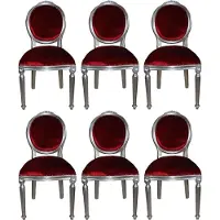 Casa Padrino Luxus Barock Esszimmer Set Medaillon Bordeauxrot / Silber 50 x 52 x H. 99 cm - 6 handgefertigte Esszimmerstühle - Barock Esszimmermöbel