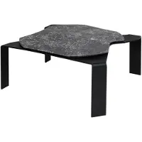Casa Padrino Luxus Couchtisch Schwarz / Grau 75,5 x 78 x H. 32,5 cm - Designer Wohnzimmertisch mit Marmorplatte