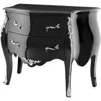 Casa Padrino Luxus Barock Kommode mit 2 Schubladen und Marmorplatte Hochglanzschwarz / Silber / Schwarz 100 x 53 x H. 85 cm - Luxus Möbel im Barockstil