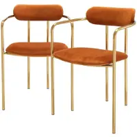 Casa Padrino Luxus Esszimmerstühle mit Armlehnen Orange / Gold 53 x 50 x H. 74 cm - Küchenstühle mit edlem Samtstoff - Esszimmer Set - Esszimmer Möbel