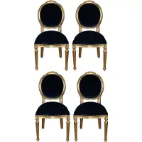 Casa Padrino Luxus Barock Esszimmer Set Medaillon Royalblau / Gold 50 x 52 x H. 99 cm - 4 handgefertigte Esszimmerstühle - Barockmöbel