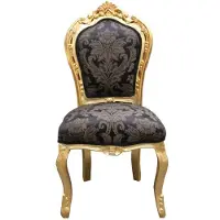 Casa Padrino Barock Esszimmer Stuhl Schwarz Muster / Gold ohne Armlehnen - Antik Möbel