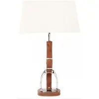 Casa Padrino Luxus Tischleuchte Horsebit Belt Tan vernickelt mit Echtleder Gürtel - 63 cm - Lampe Tischlampe