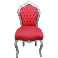 Casa Padrino Barock Esszimmer Stuhl Rot/Silber ohne Armlehnen