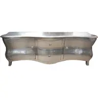 Casa Padrino Barock Kommode Fernsehschrank Sideboard Silber 170 x 60 x 50 cm - Handgefertigtes Massivholz Unikat