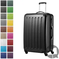 Hauptstadtkoffer Alex - Großer Hartschalen-Koffer für Aufgabegepäck mit Erweiterung Trolley Rollkoffer Check-In Reisekoffer XL 75 cm, 119 L, 4 Rollen, glänzend,Schwarz