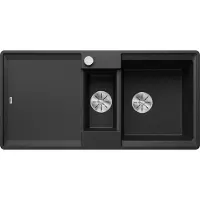 BLANCO ADIRA 6 S-F, Bündiges Waschbecken, Rechteckig, Silgranit, Schwarz, 2 Becken, Rechteckig