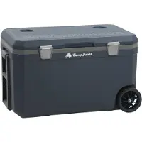 CampFeuer Kühlbox navyblue 70 Liter mit Rädern, Rollkühlbox, isolierte Kühlbox mit Griffen, fahrbare Cooling Box, Eisbox, Mini Kühlschrank