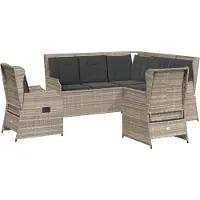 vidaXL 5-tlg. Garten-Lounge-Set mit Kissen Hellgrau Poly Rattan