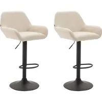 CLP 2er Set Barhocker Braga Kunstleder I Höhenverstellbarer Barstuhl Mit Metallgestell I Thekenhocker Mit Integrierter Fußstütze, Farbe: creme, Gestellfarbe: schwarz