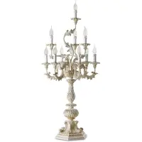 Casa Padrino Luxus Barock Tischleuchte Weiß / Beige Ø 53 x H. 107 cm - Prunkvolle Barockstil Schreibtischleuchte - Luxus Leuchten im Barockstil - Luxus Qualität - Italy